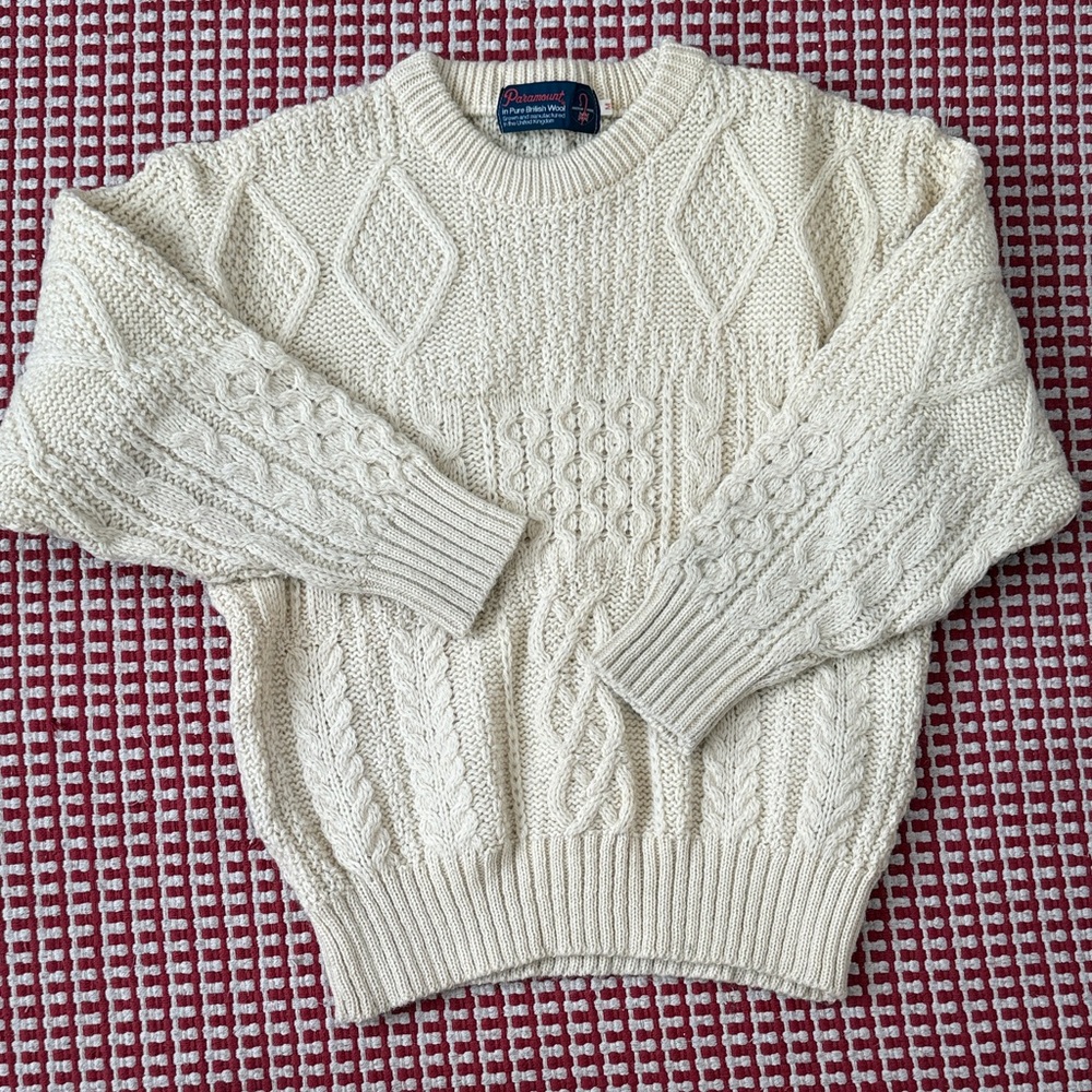 Cable Knit Cream Crewneck Sweater
